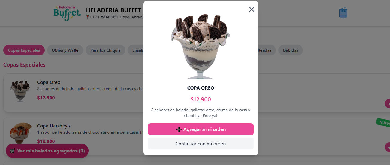 Página web de heladería buffet